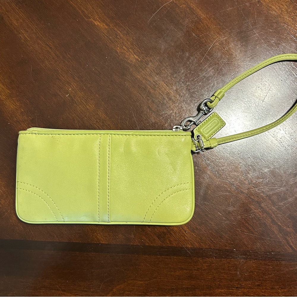 Coach Lime Green Leather Wristlet - Picture 2 of 5